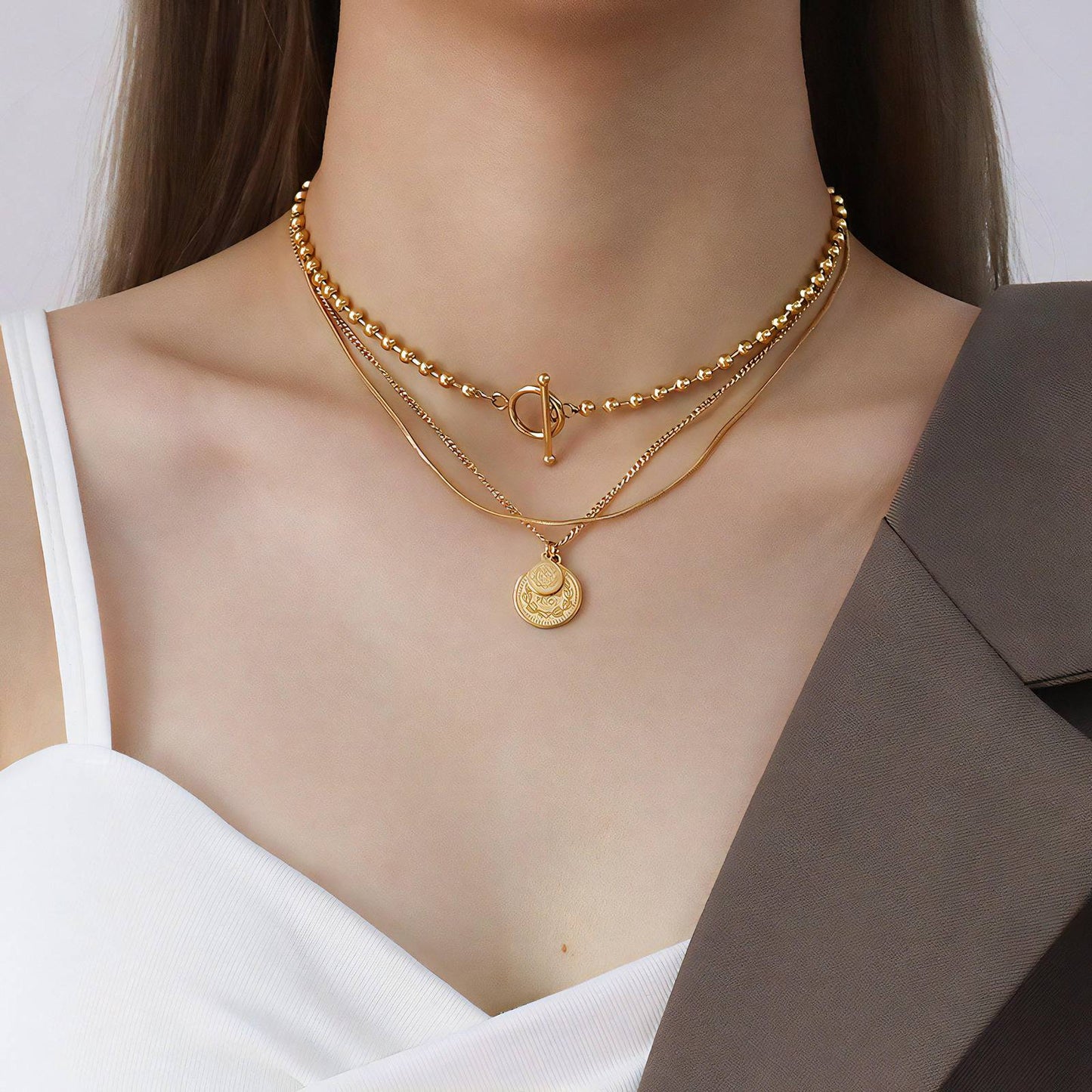 18K gold plated Stainless steel  Coin necklace, Intensity