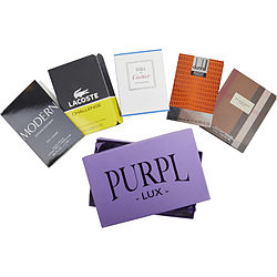 Purpl Lux Subscription Box For Men By  $burberry London - $eau De Cartier Vetiver Bleu - $lacoste Challenge - $dunhill Pursuit - $banana Republic Modern